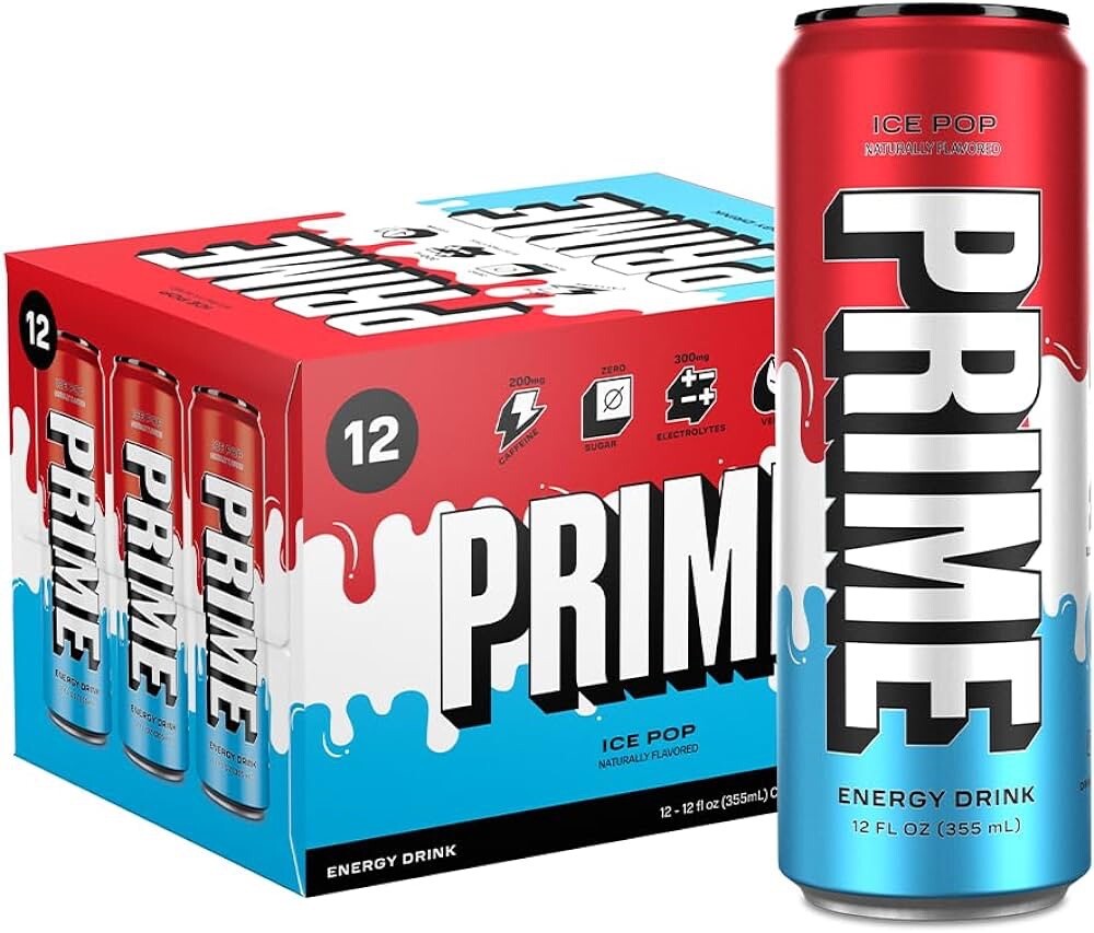 PRIME ICE POP: Zero Sugar, Preworkout, 200mg Caffeine, Electrolytes 12oz,12 Pack