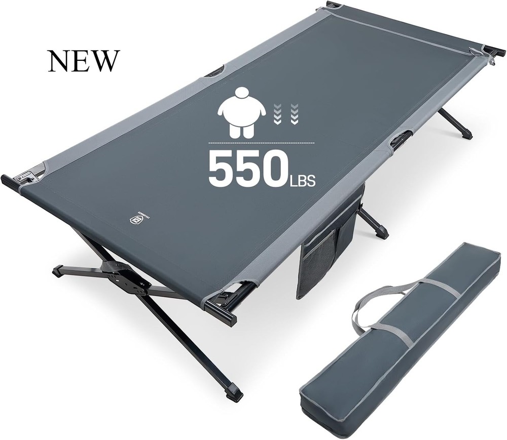 EVER ADVANCED Extra Wide Camping Cot, 84.3" L x 41.9" W, Grey