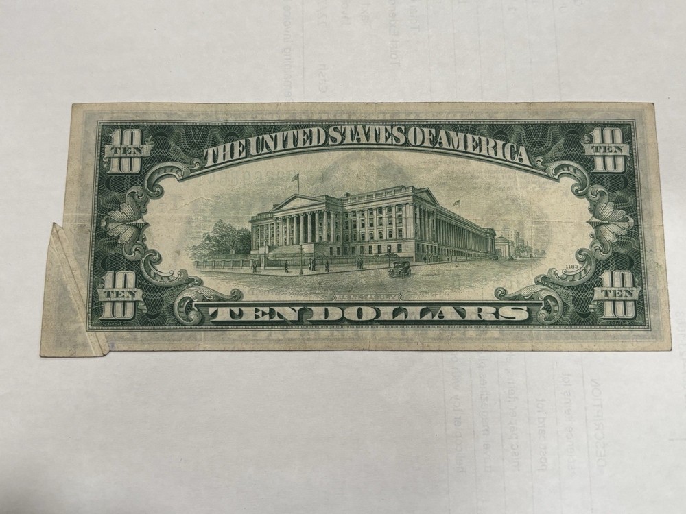 1934C $10 Federal Reserve Note GUTTER FOLD ERROR