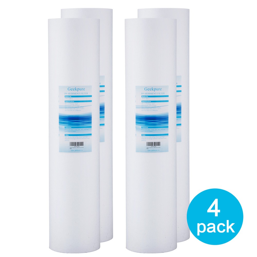 Geekpure Whole House PP Sediment Replacement Water Filter 4.5" x 20" -5 Mic 4 PK