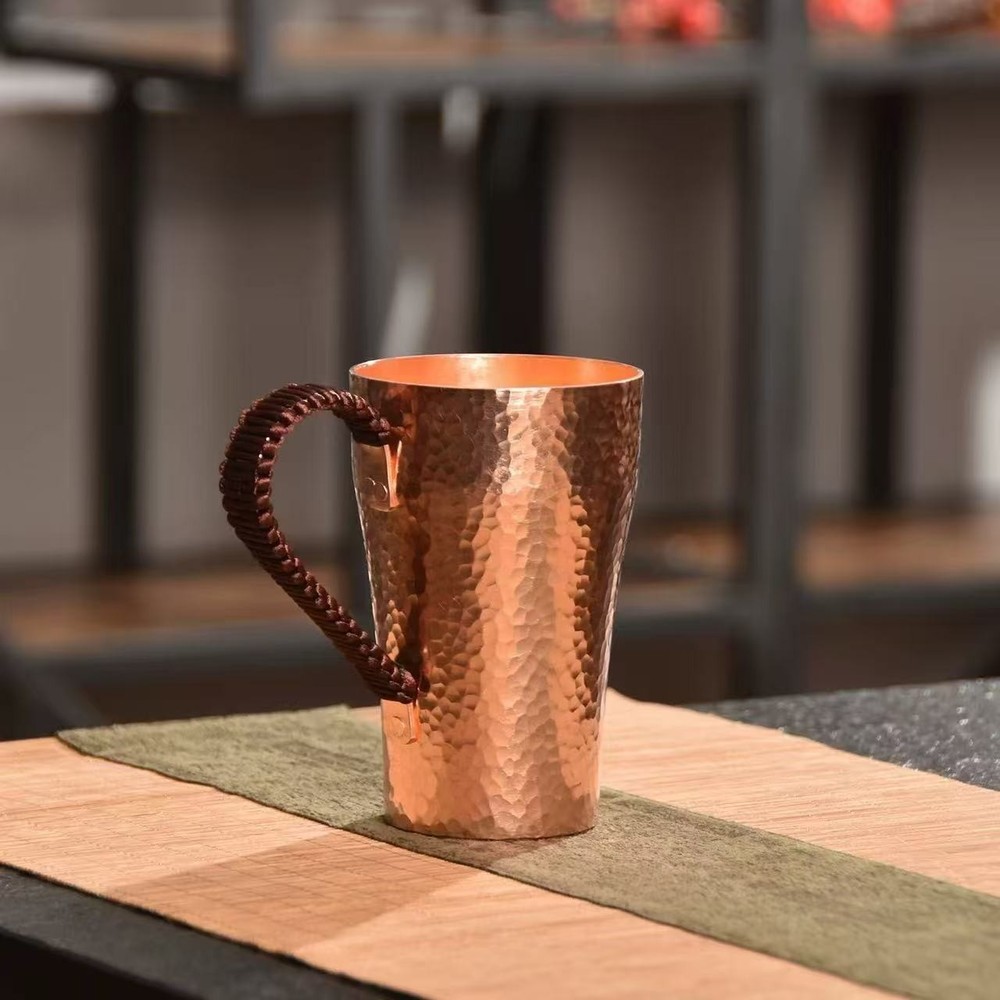 Hammer patterned pure copper drinking cup, teacup, coffee cup, thick mouthed cup