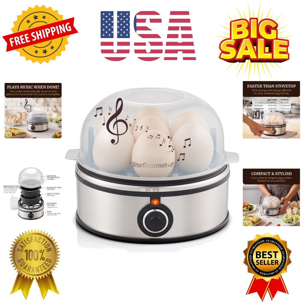 Easy Egg Cooker, 7-Egg Capacity, Soft, Medium, Hard-Boiled, Omelets, Poached ...