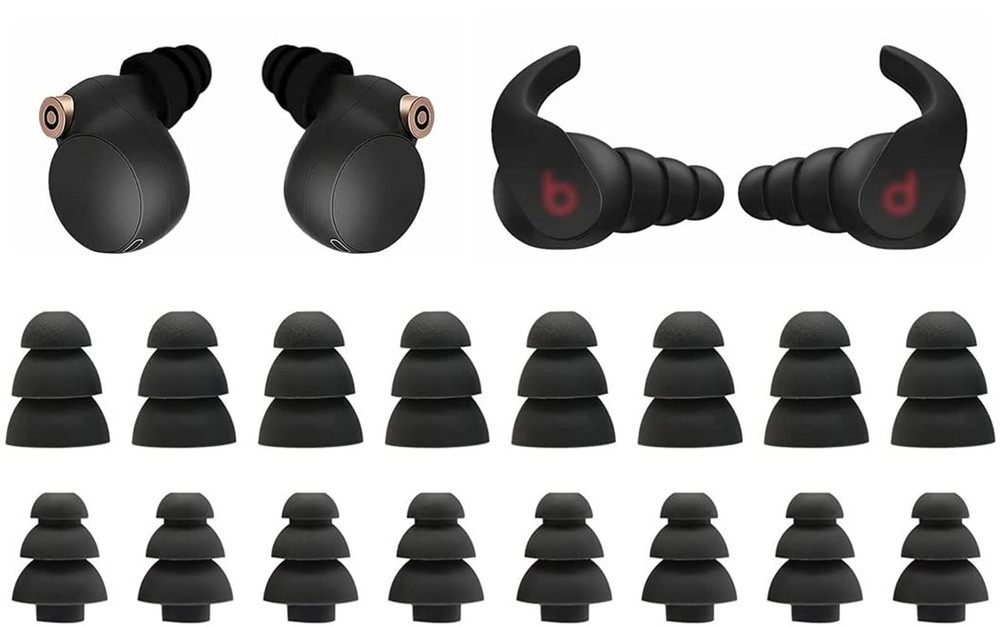 Silicone Replacement Ear Buds Tips, 20 Pcs, Black (Triple Flange)