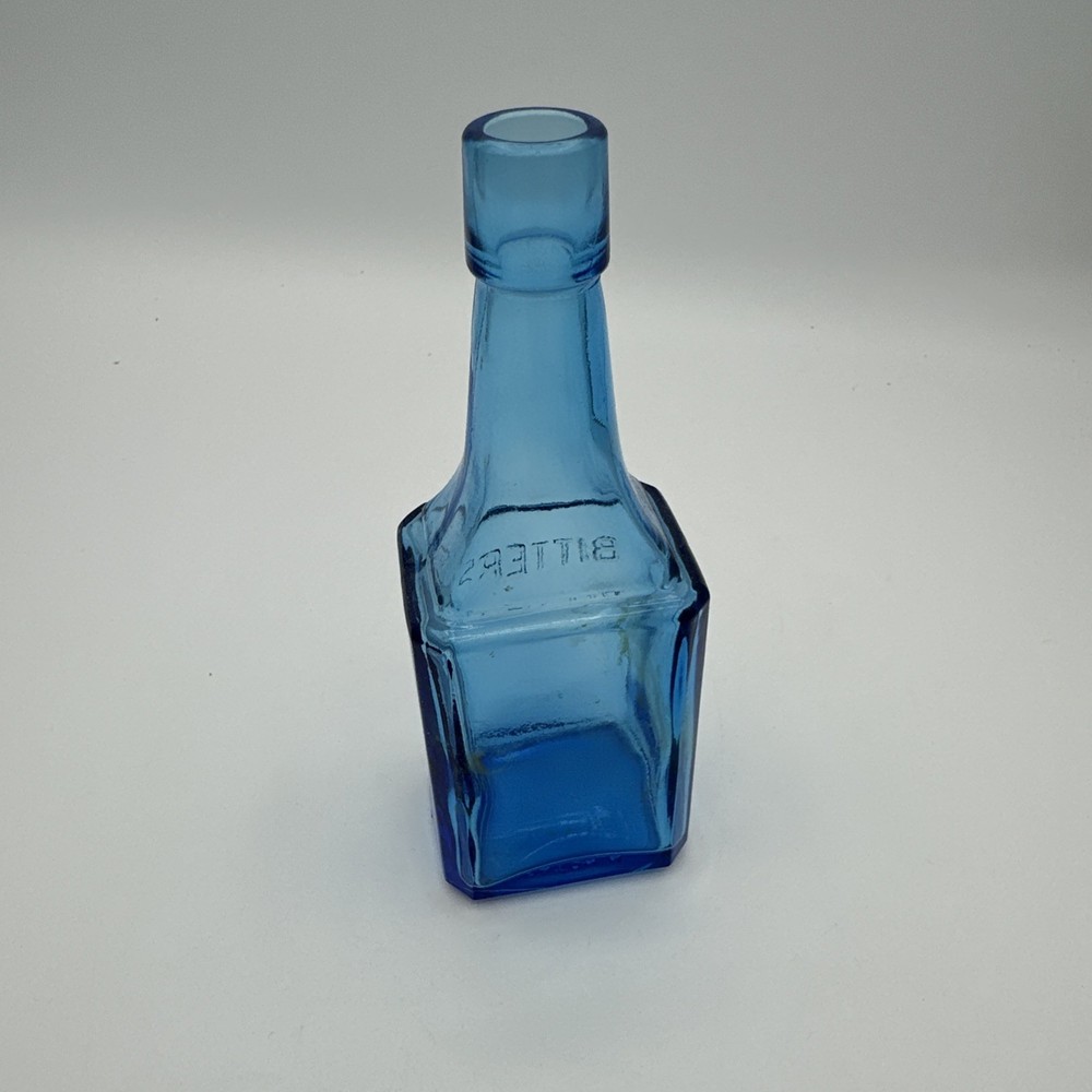 Blue Bitters Bottle Wheaton NJ 6" H 2" Base