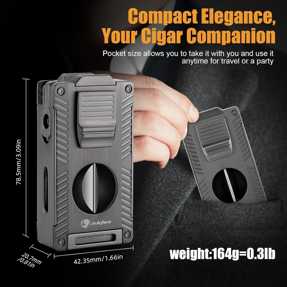 Cigar Torch Lighter, All-in-1 Cigars Lighter Built-in Holder , Double Jet Flame