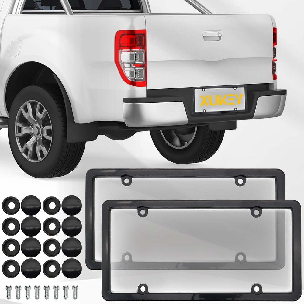 2 Front Rear Unbreakable License Plate Covers+Frames Auto Tag Shield Protector