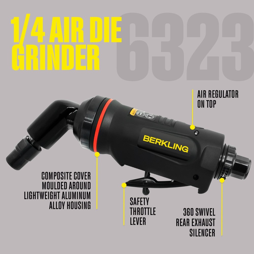 Berkling Tools 1/4 Air Die Grinder Professional Grade Heavy Duty with Variable S