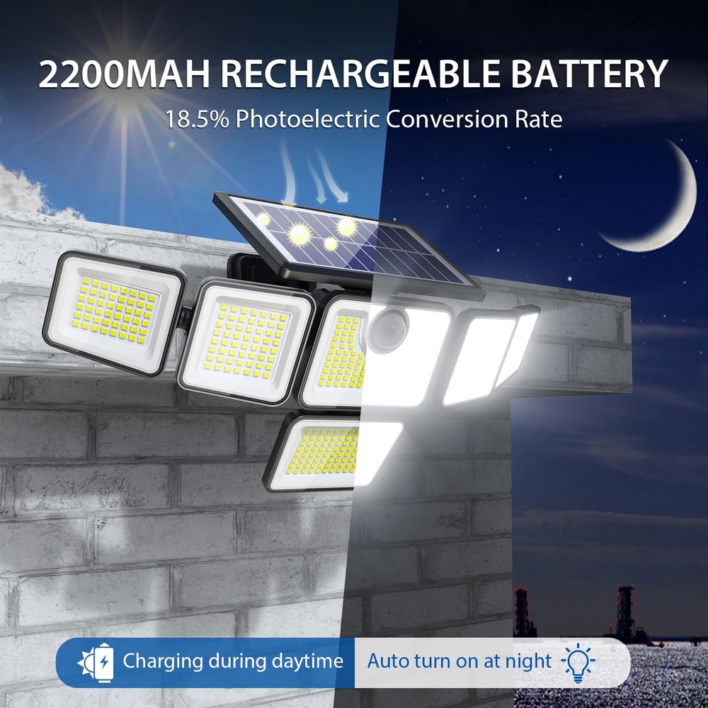 Outdoor Security Solar Lights - 6 Head Motion Sensor 6000LM 401 LED 2 Pack