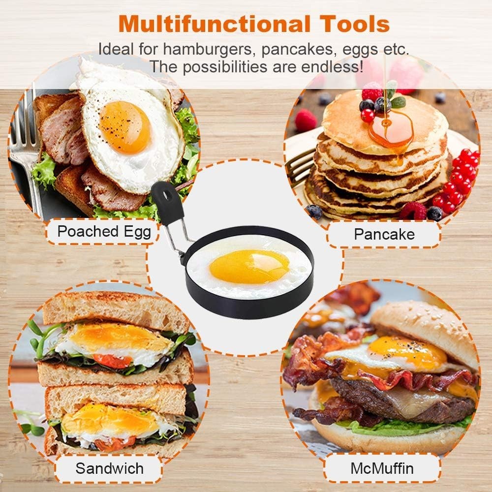 Time-Saving 3.5" Egg Rings with Silicone Handle - Perfect for Muffins & More