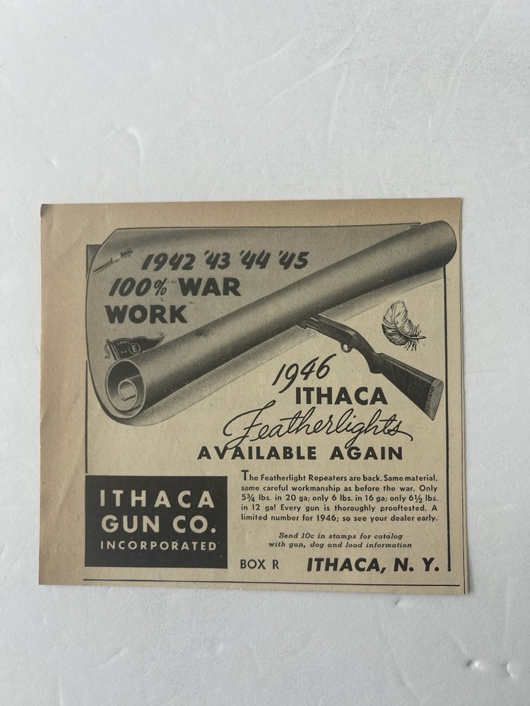 Vintage 1946 Print Ad Ithaca Featherweights Advertisement