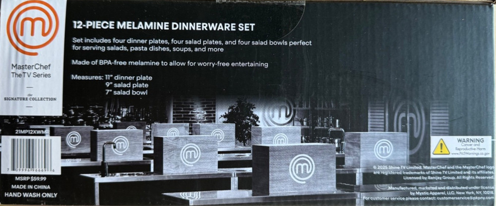 Melamine Dinnerware Set 12 Pcs, White Marble Rustic Edge, for 4, Master Chef