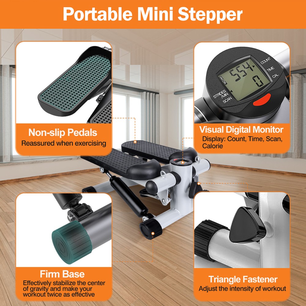 Mini Stepper w/ 2 Resistance Bands Exercise Fitness Machine Workout Step Trainer