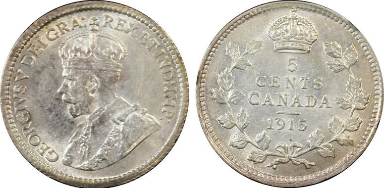 1915 Canada 5 Cent, George V - PCGS AU 55