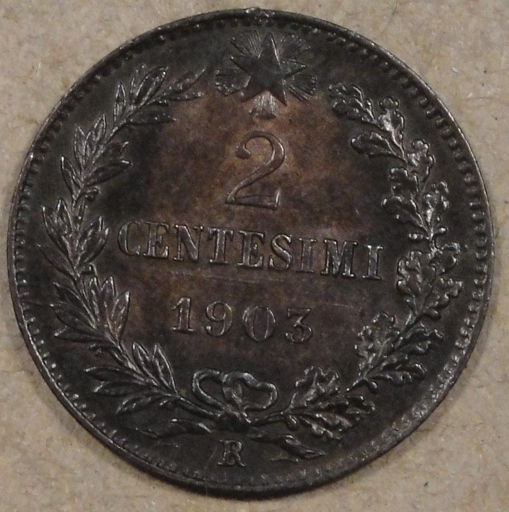 Italy 1903-R Two Centesimos Borderline Unc