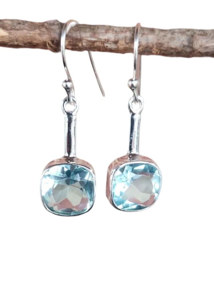 Swiss Blue Topaz Solid 925 Sterling Silver Earrings