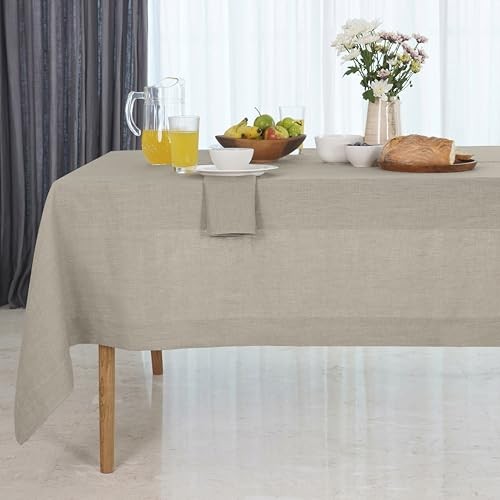 Natural Linen Tablecloth 60 x 156 Inch - 156" x 60" (Rectangular) 02 - Natural