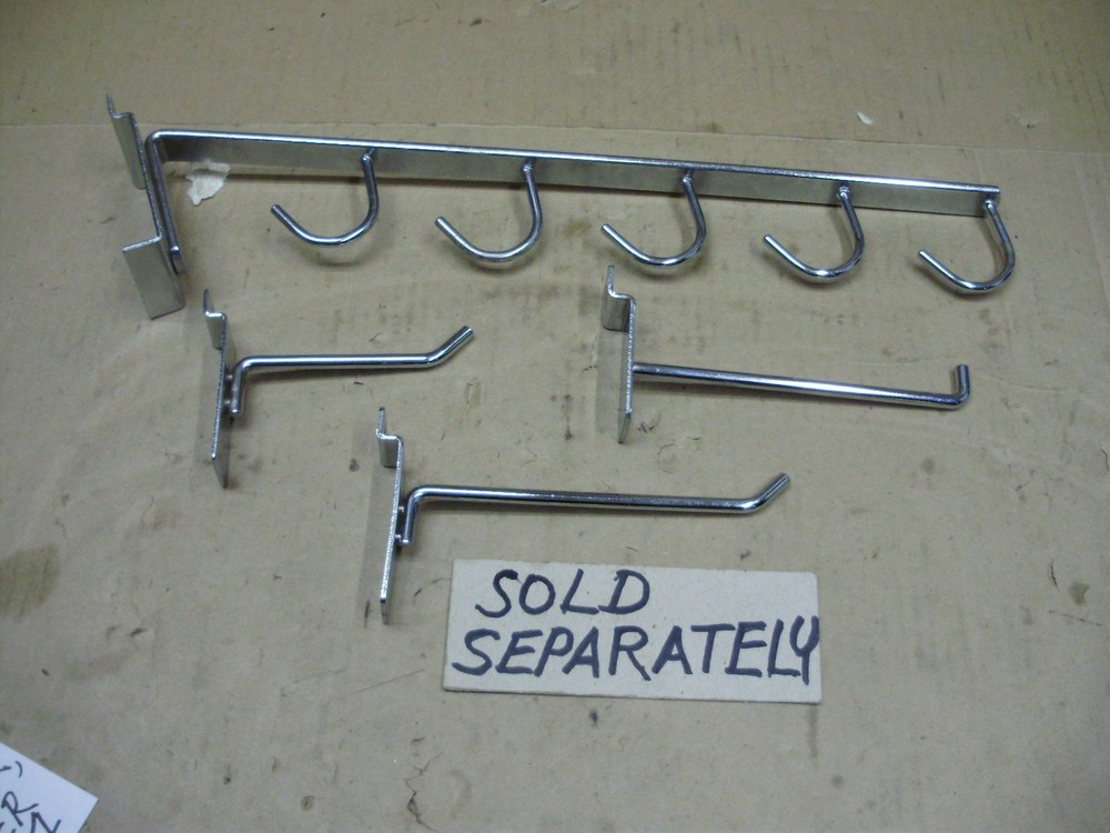 Slat Wall Board Chrome Hooks / Hangers, Various Lengths & Styles