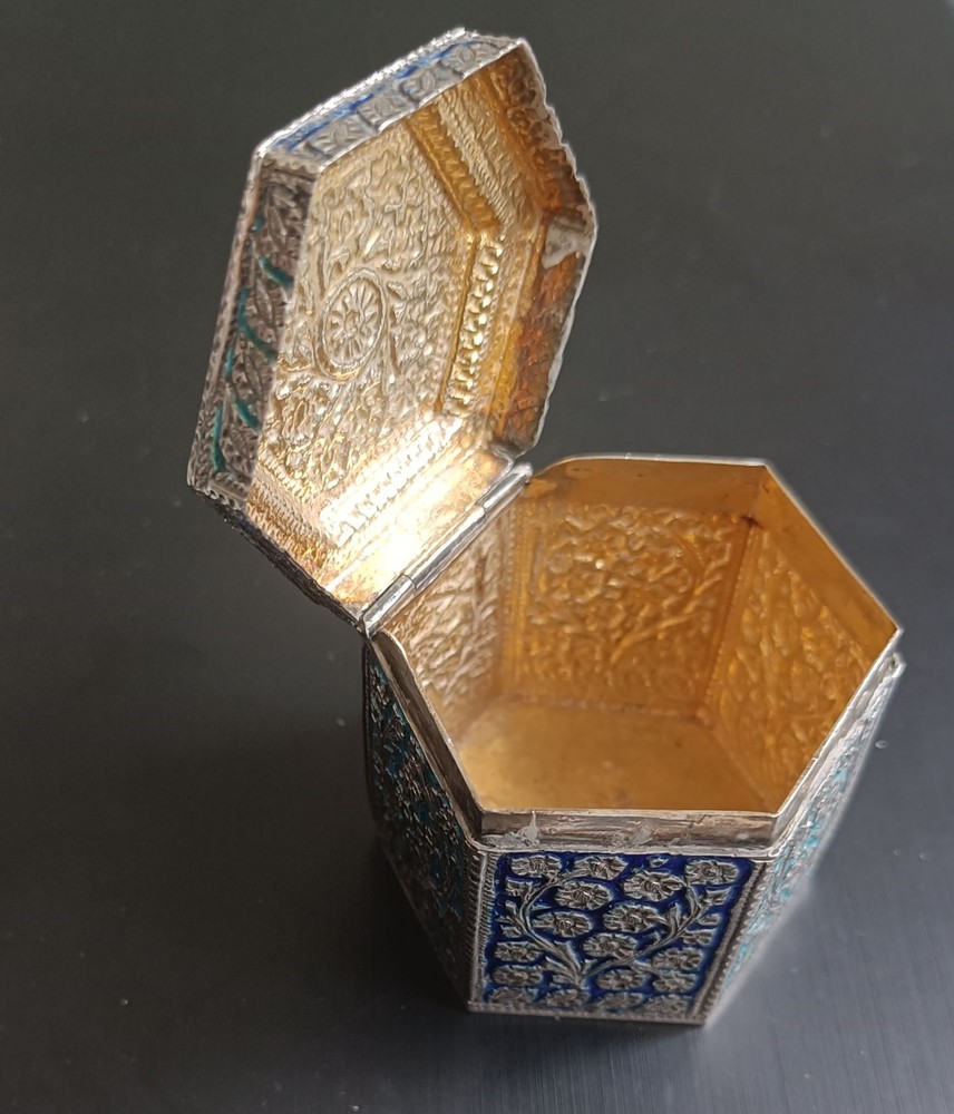 Antique Kashmiri Indian Silver Enamel Box