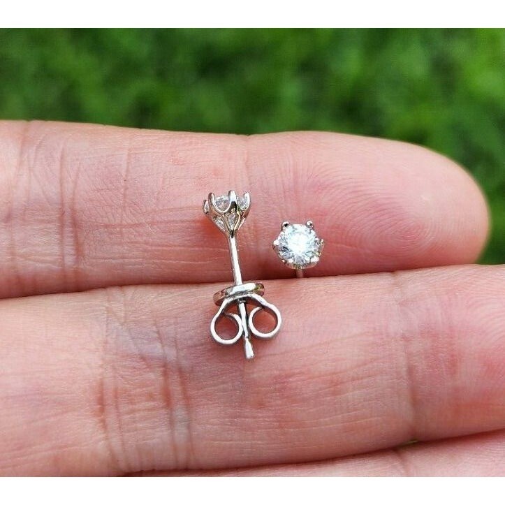 Real Solid 925 Silver 4mm Moissanite Stud Earrings Push Back Crown Men's