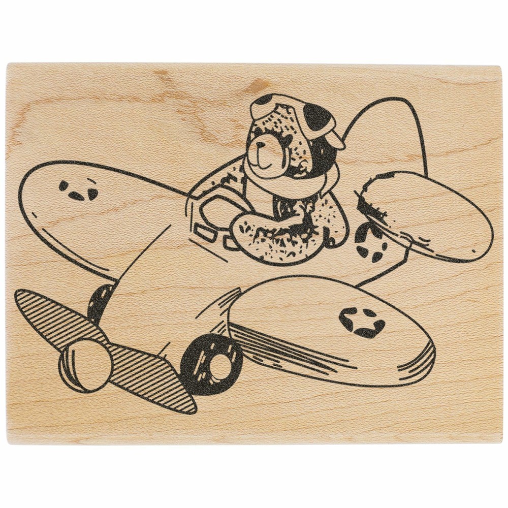 Bear Airplane Pilot Art Rubber Stamp