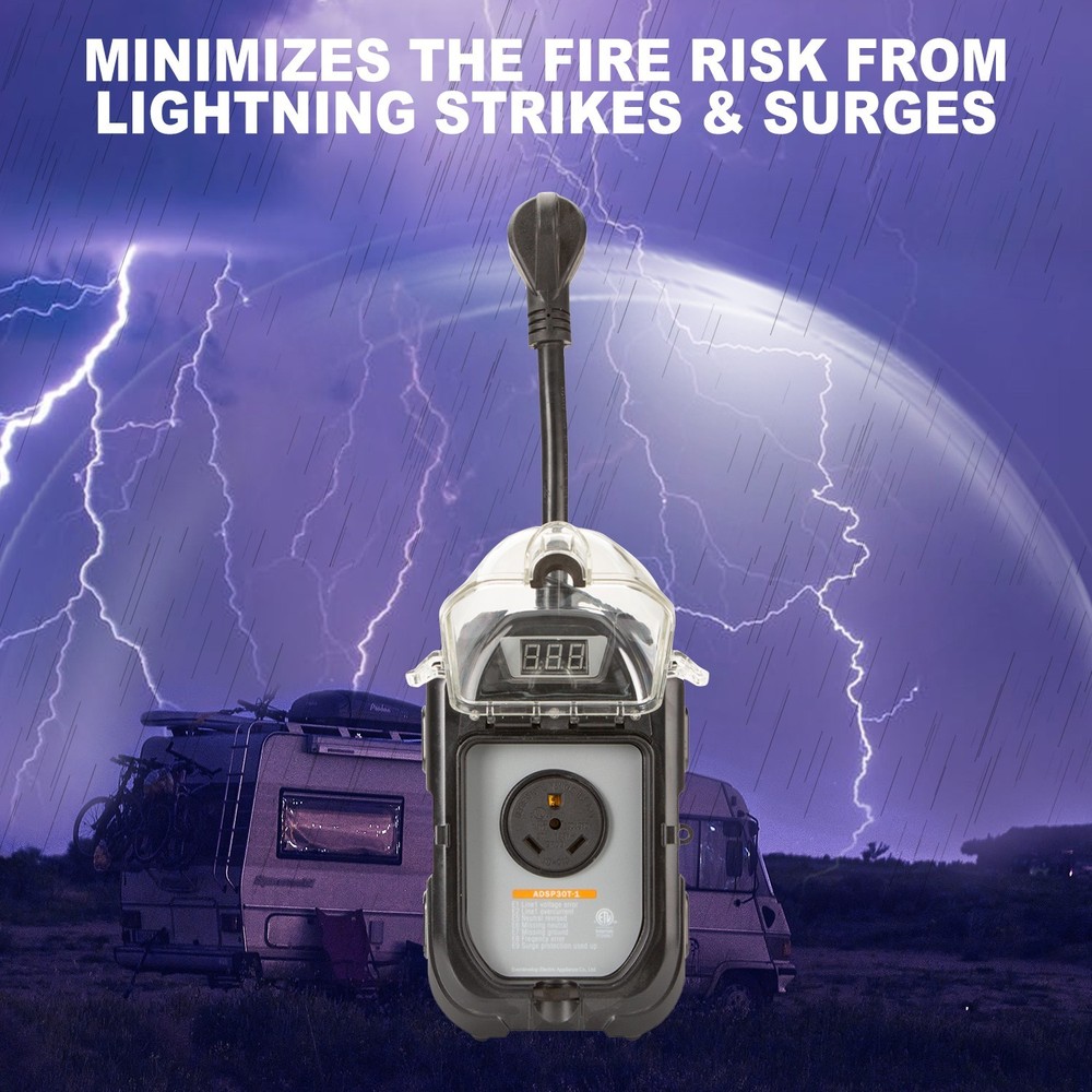 30Amp RV Surge Protector, EMS Surge Protected Time Delay Auto Shut w/ Cover