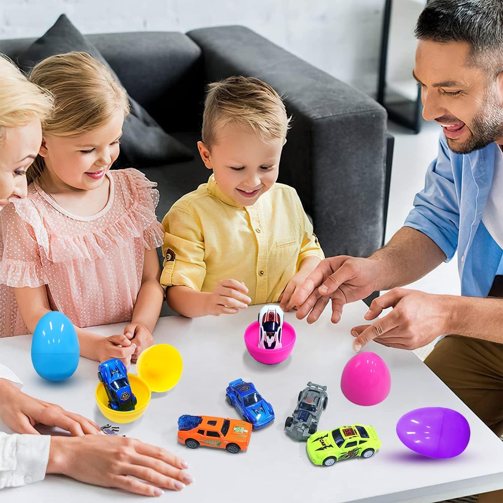 12 Pack Prefilled Easter Eggs with Toys Inside, Pullback Diecast Cars for Kid...