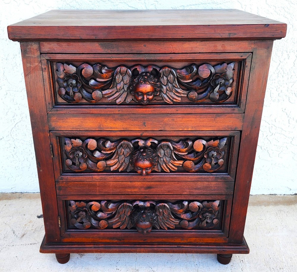 Hand Carved Angels Nightstand Side Table