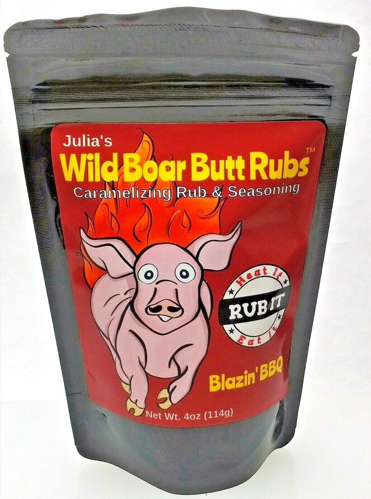 Julia's Wild Boar Caramelizing Butt Rub, Smokey BBQ 4 Oz
