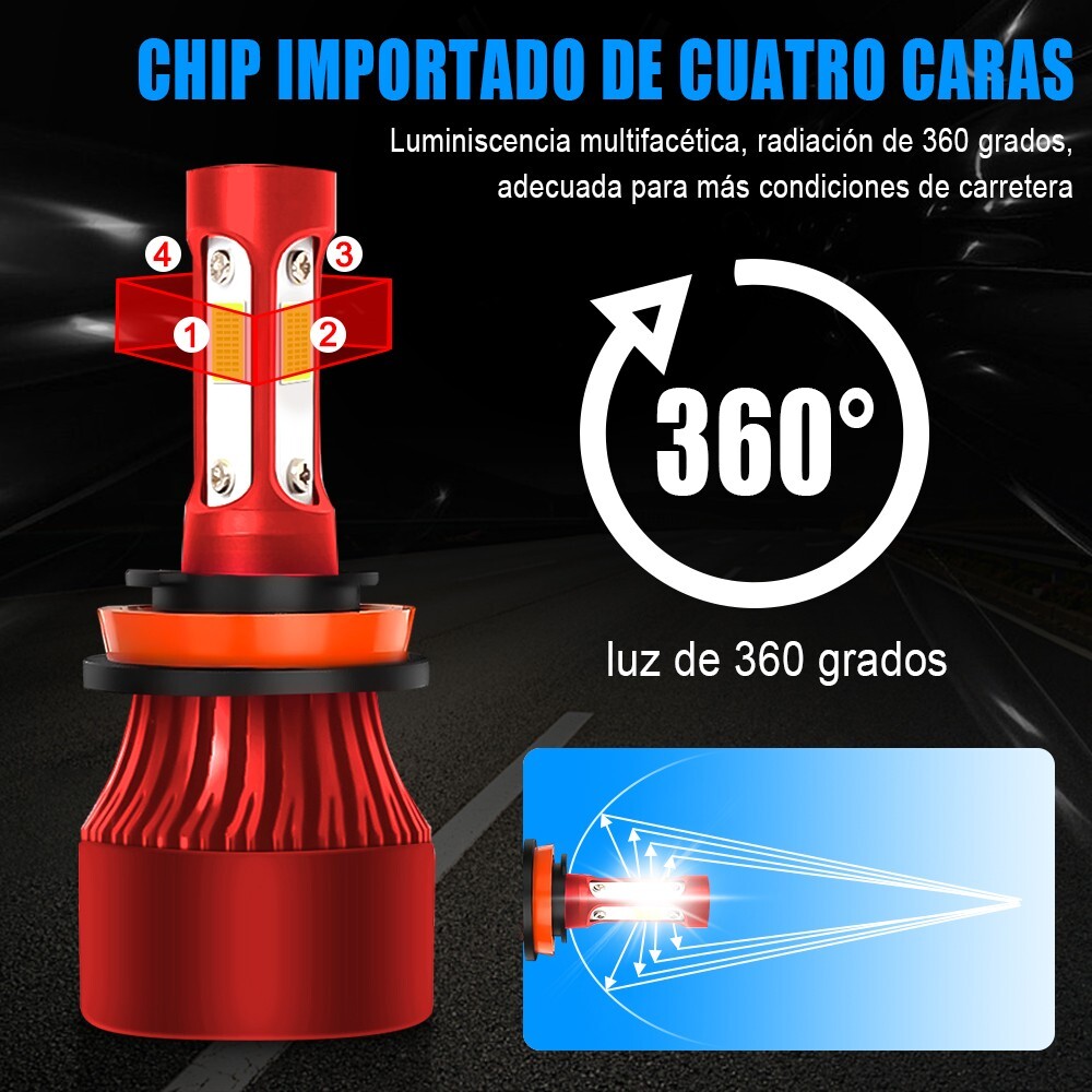 4-Sides H11 LED Headlight Kit Low Beam Bulb Super Bright 6500K White 1000000LM