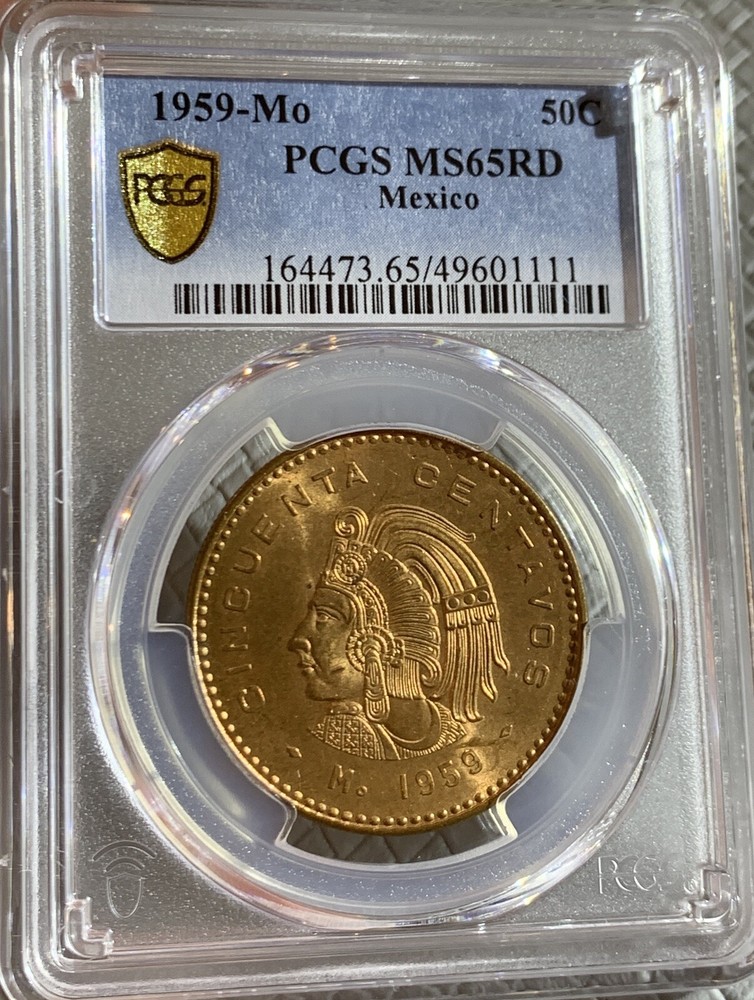 1959 MEXICO 50 CENTAVOS PCGS MS65RD