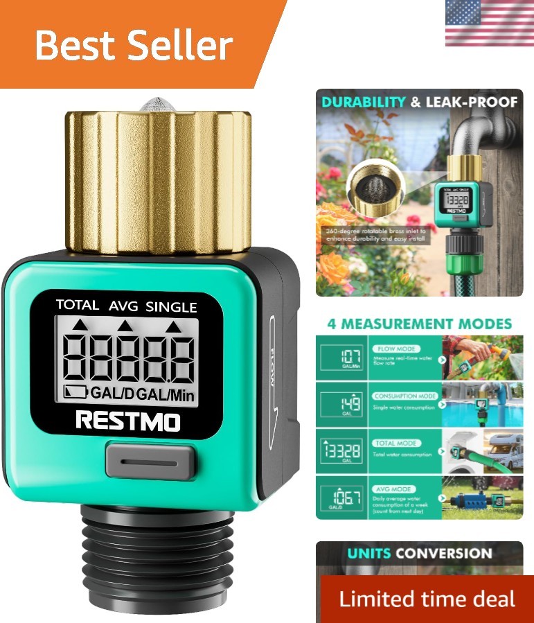 Weatherproof Water Flow Meter with Brass & Metal Thread - Essential for Gardens