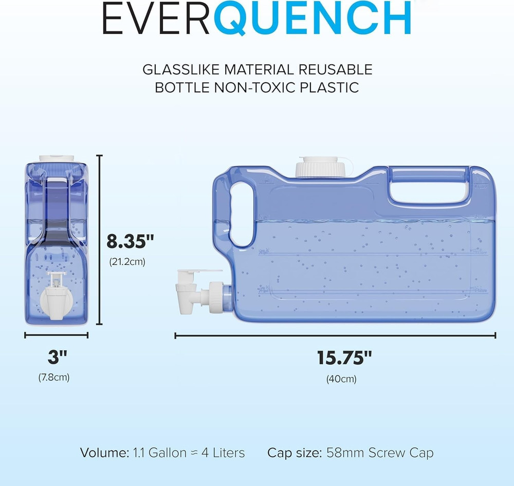 Refrigerator Water Dispenser 1.1 Gallon Bottle with 2 Spigots - BPA Free Plastic