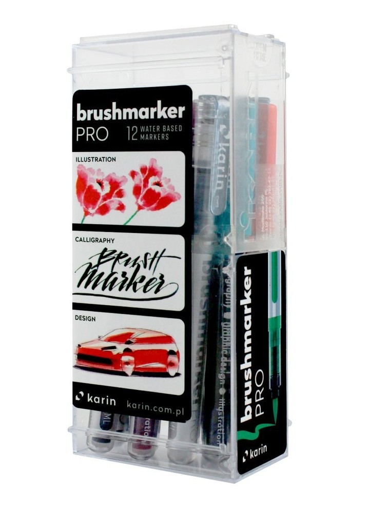 Brushmarker Pro 12pc Basic Colors brush tip markers Set Blendable Water-Based...