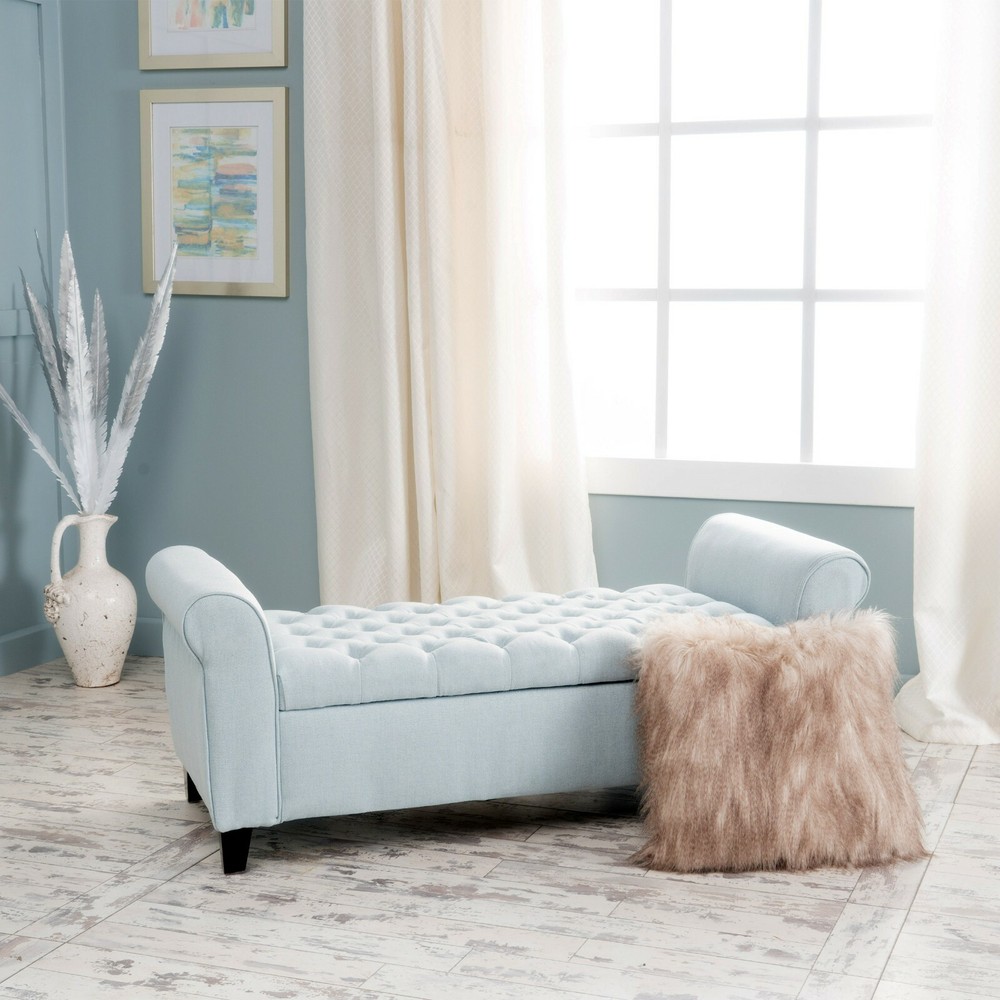 Charlemagne Rolled Arm Tufted Fabric Storage Ottoman Bench