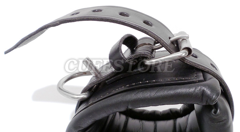 Adjustable Black Leather Handcuffs Bondage Restraint