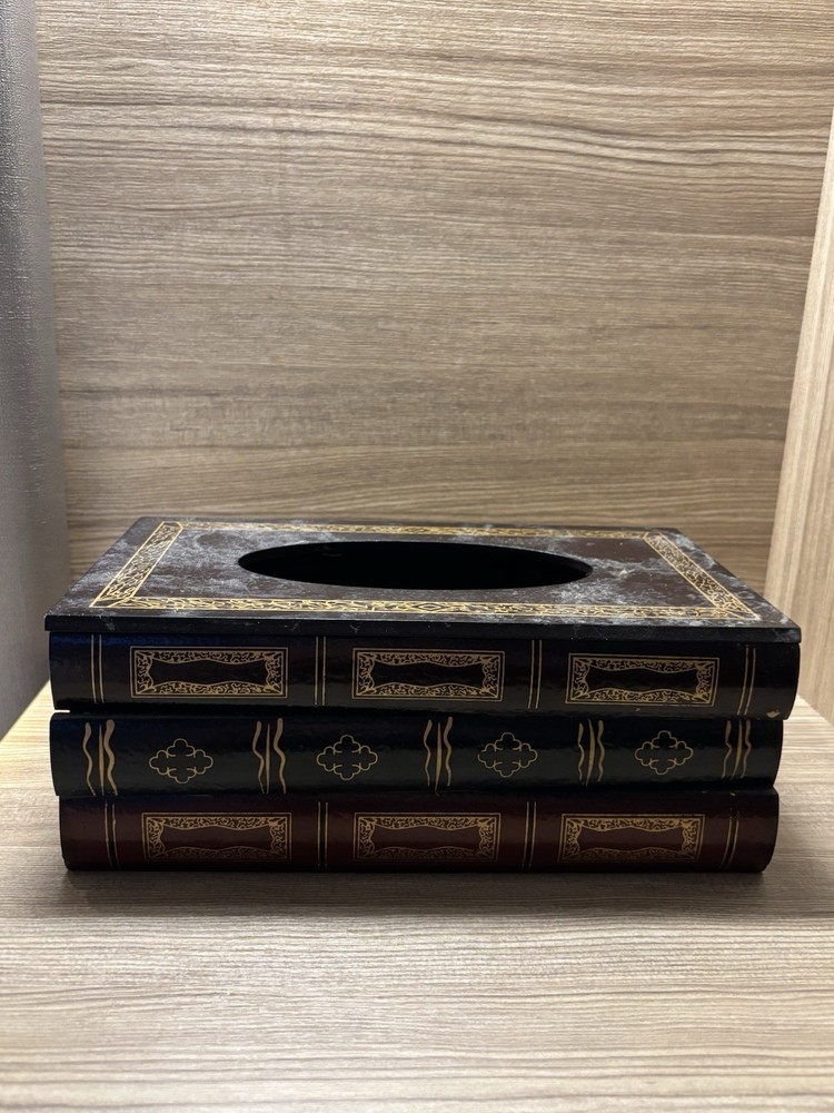 Classical Wooden Book Tissue Box Cover Rectangular (black-top) Hinged