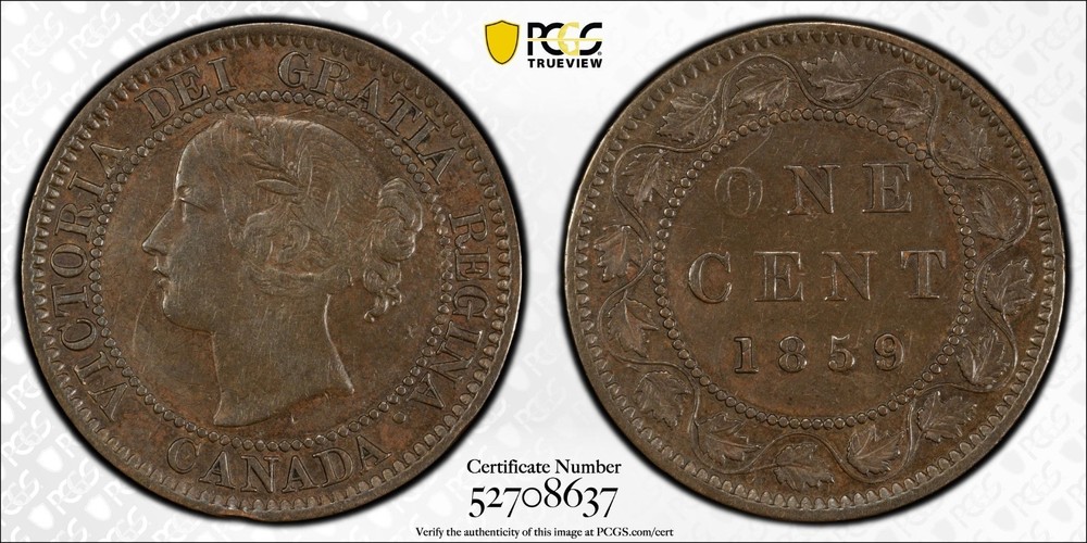 1859/8 Canada Large Cent PCGS AU53