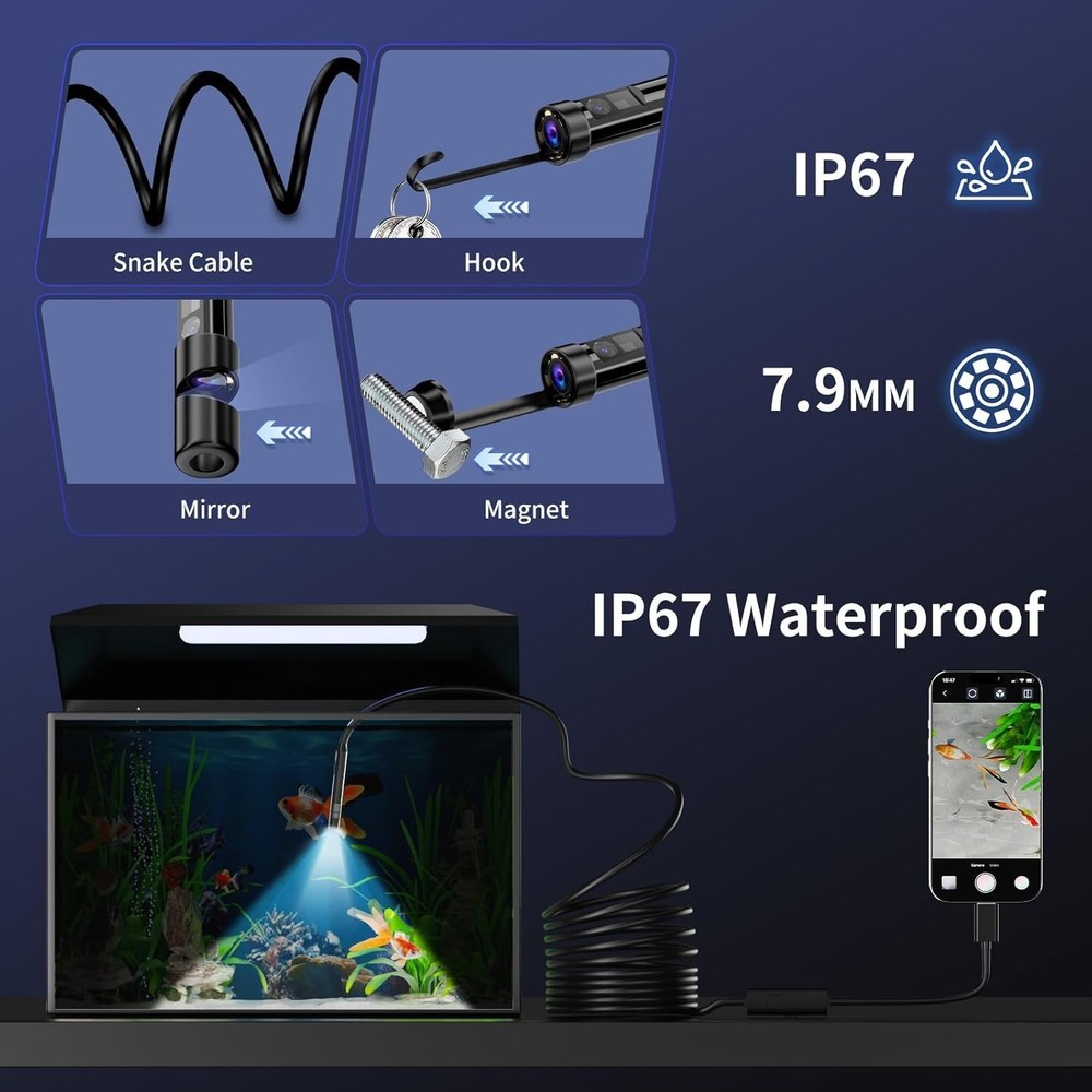 Semi-Rigid Snake Camera for Android iPhone, Dual Lens