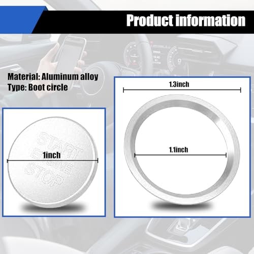 Car Engine Start Button Decals, Start Stop Push Botton Cover 2 PCS Silver