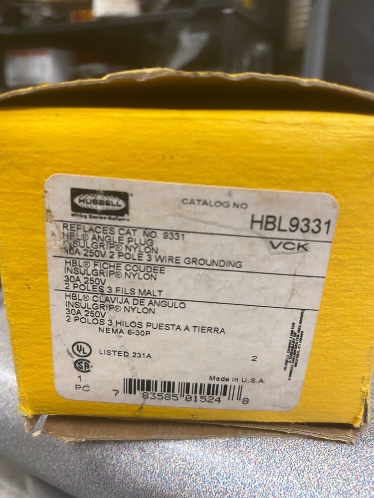 Hubbell, Hbl9331, 30 amp, 250 volt, Angle plug, Insulgrio Nylon