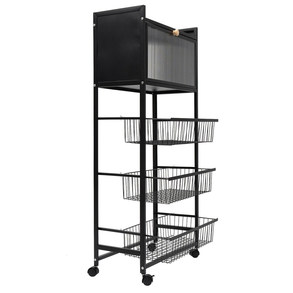 5-Tier Microwave Rack Bread Storage Kitchen Organizer Shelf W/ Brakeable Casters