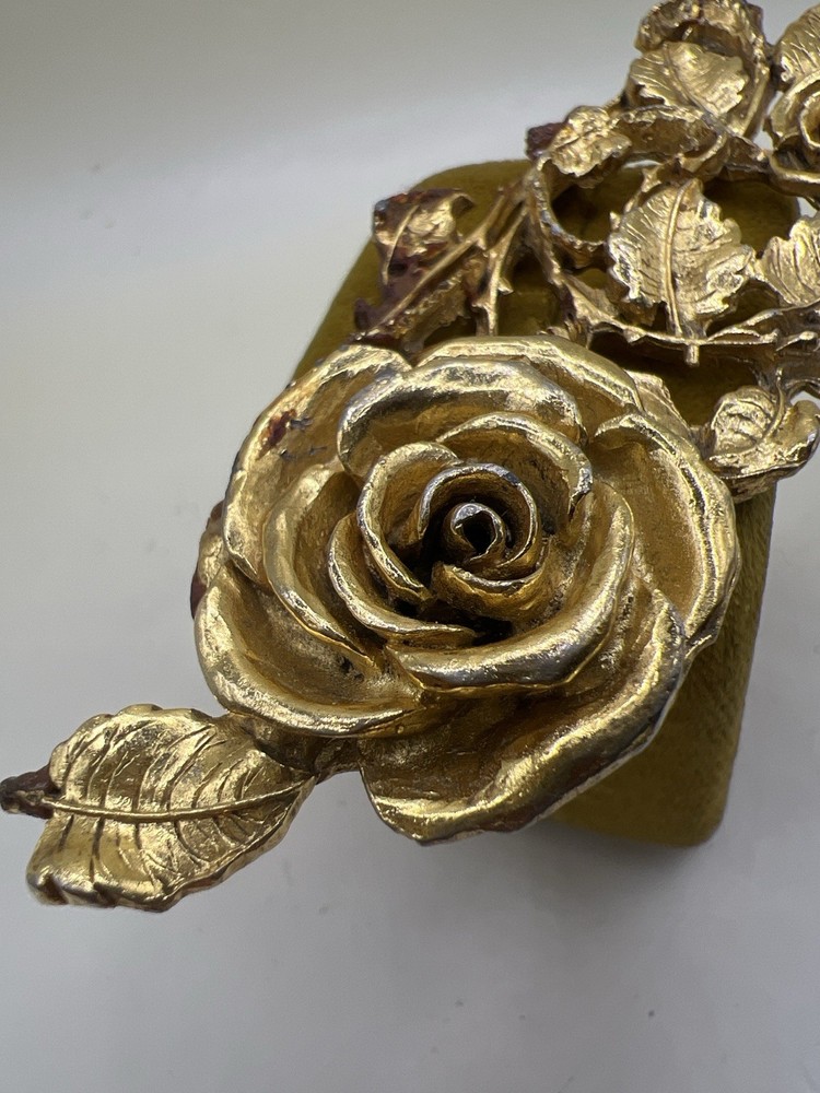 Signed Matson Gold Tone Rose Ormolu Vanity Box Applique Salvage Piece