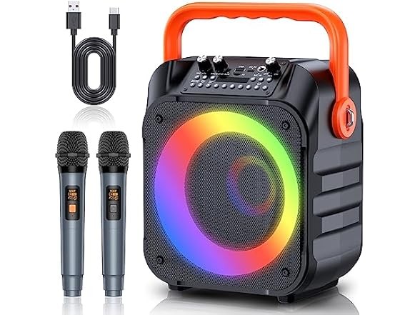 Karaoke Machine with 2 Wireless Mics Black
