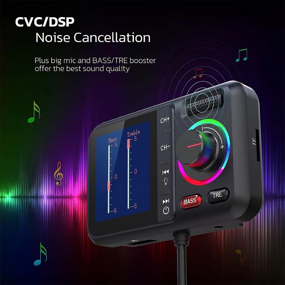 1pc Bluetooth 5.0 Car Wireless FM Transmitter Adapter 2USB PD Charger AUX