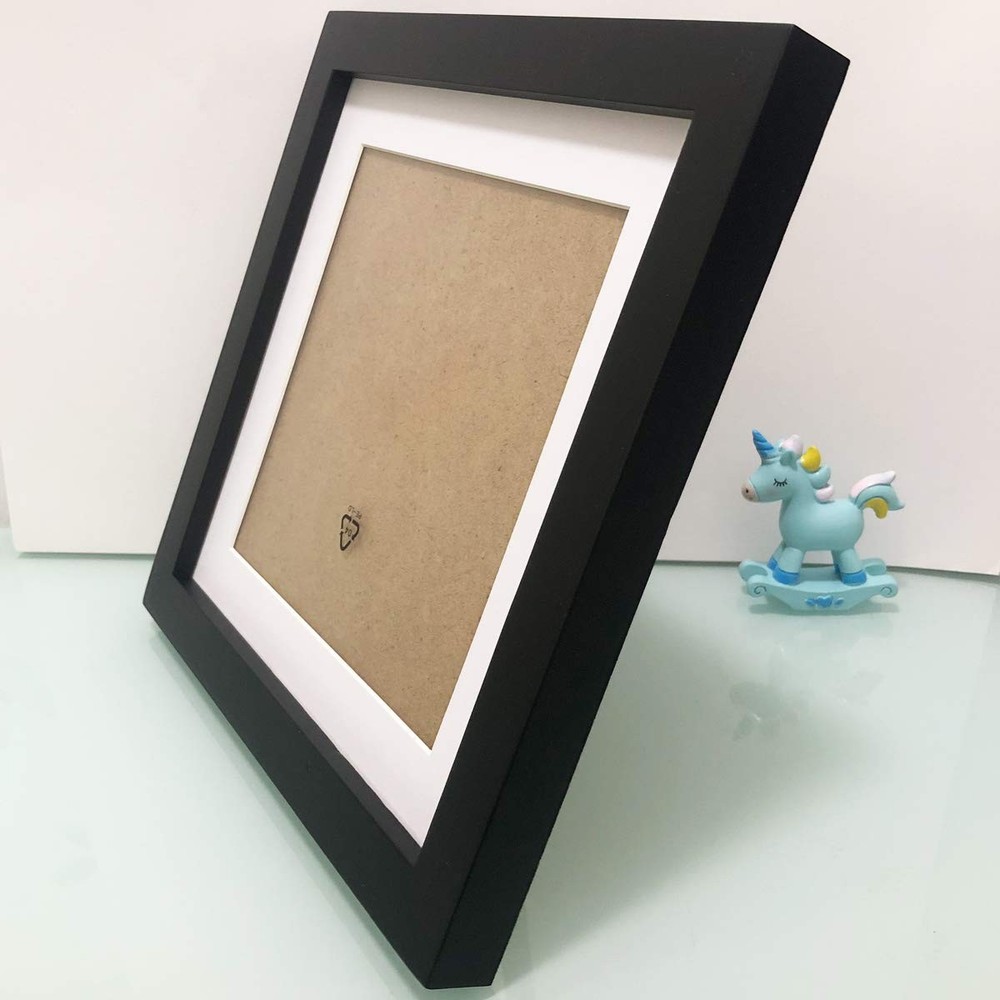 8x8 Picture Frames Black Square, 6x6 Picture Frame with Mat, Solid Wood, Plastic