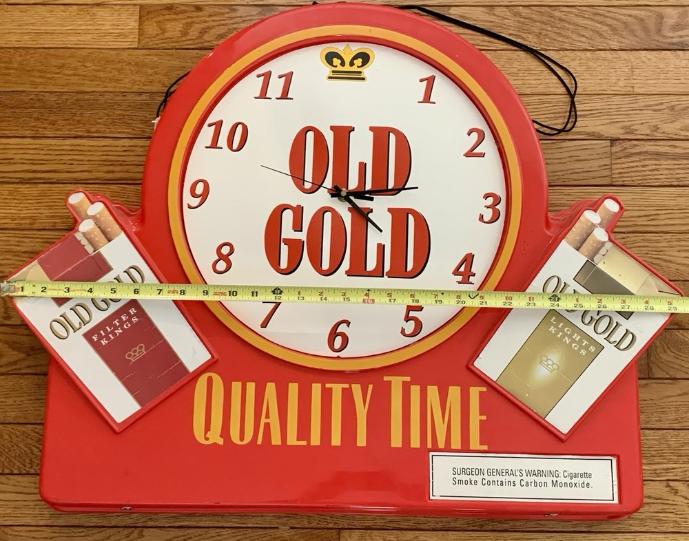 Old Gold Cigarette Clock QUALITY TIME -2 Sided Store Display Plastic Battery Op.