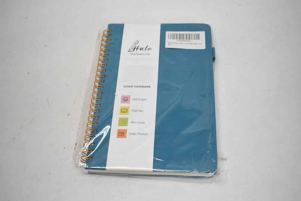 Halowrite Spiral Lined Notebook 160 Pages Teal Flat-Lay Pen Loop Inner Pocket