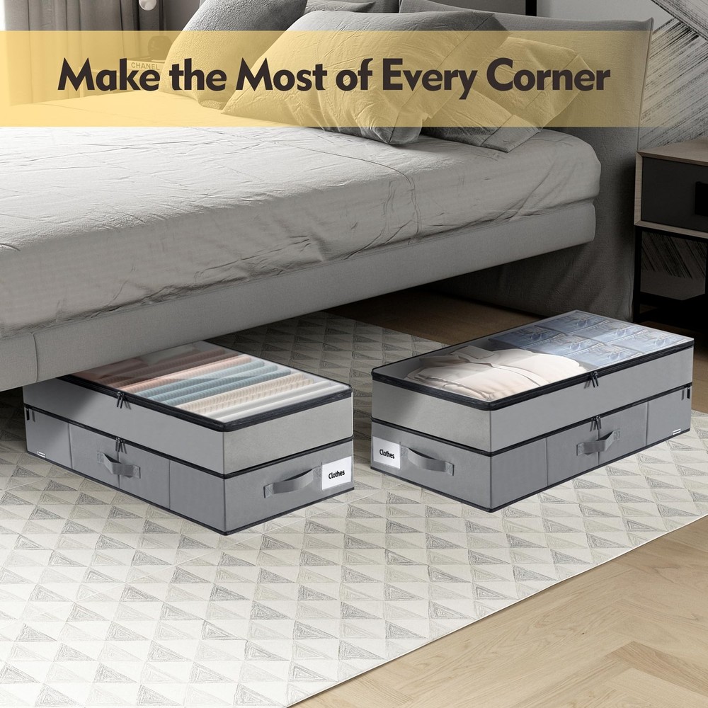 Large Under Bed Storage Containers, 2-Pack Double Layer Underbed Storage Bins...
