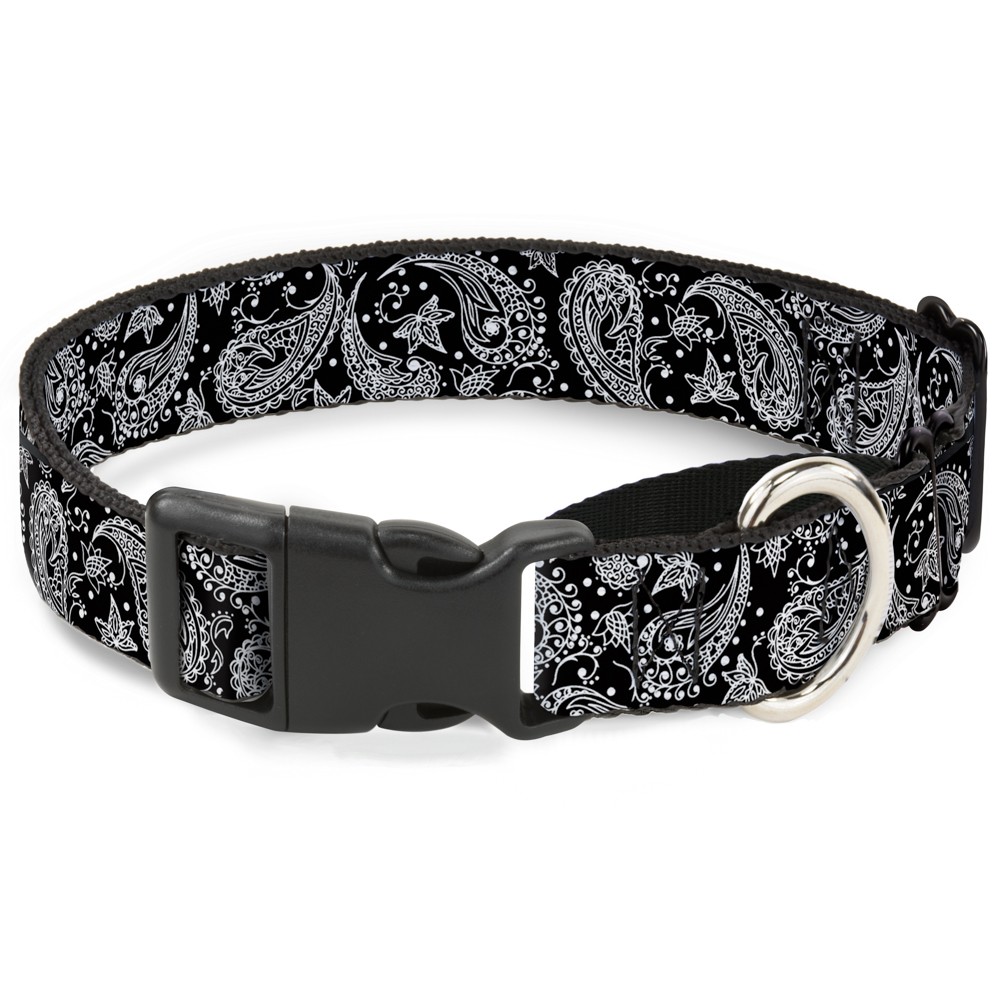 Plastic Martingale Collar Floral Paisley Black/White Medium 11-17"
