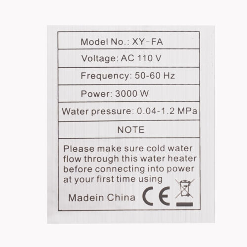 Electric Tankless Water Heater Instant Hot Shower Kitchen Heater 110V 3000W